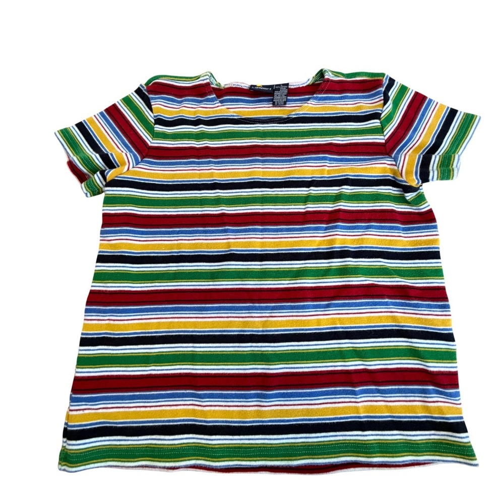 Lizsport Striped Cotton Tee Shirt Multicolored Size LARGE‎